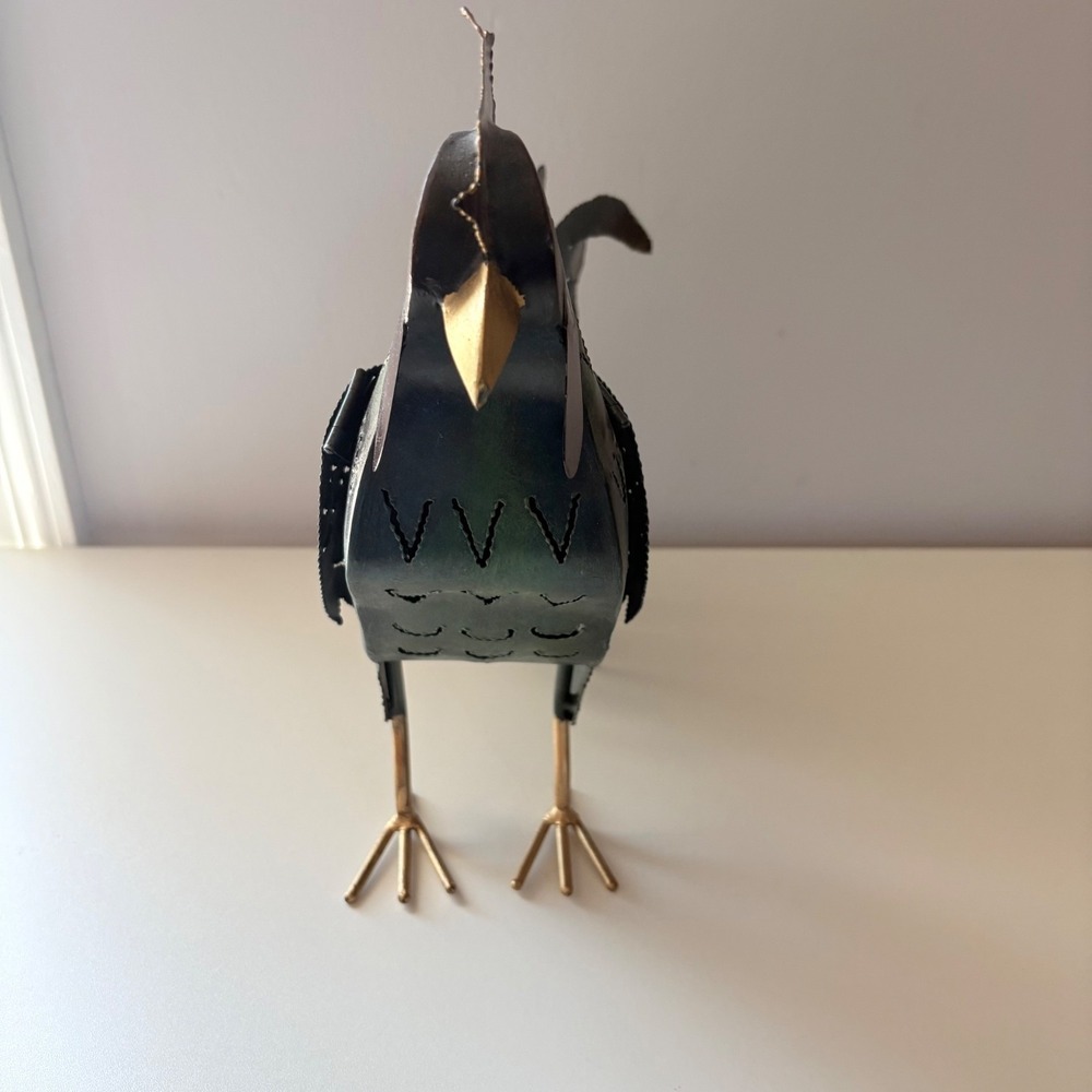 Rooster Tin Folk Art Rustic Farmhouse Country Figurine  13.5" Tall Green Gold - Picture 2 of 7